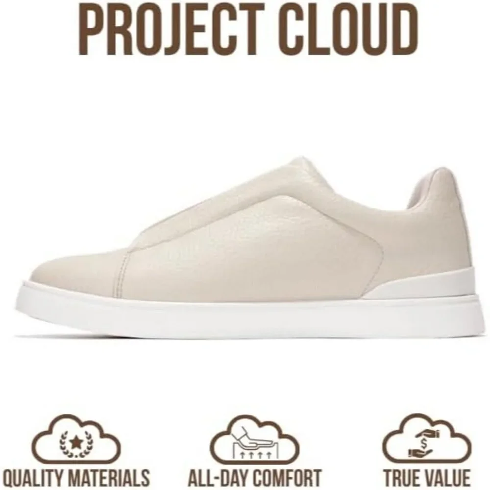 Men's Genuine Leather Off White Memory Foam Insole  Lightweight Sneakers Shoes
